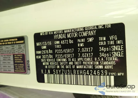 2017 Hyundai Santa Fe Sport 2.4L from USA, damaged, VIN 5XYZU3LBXHG424639